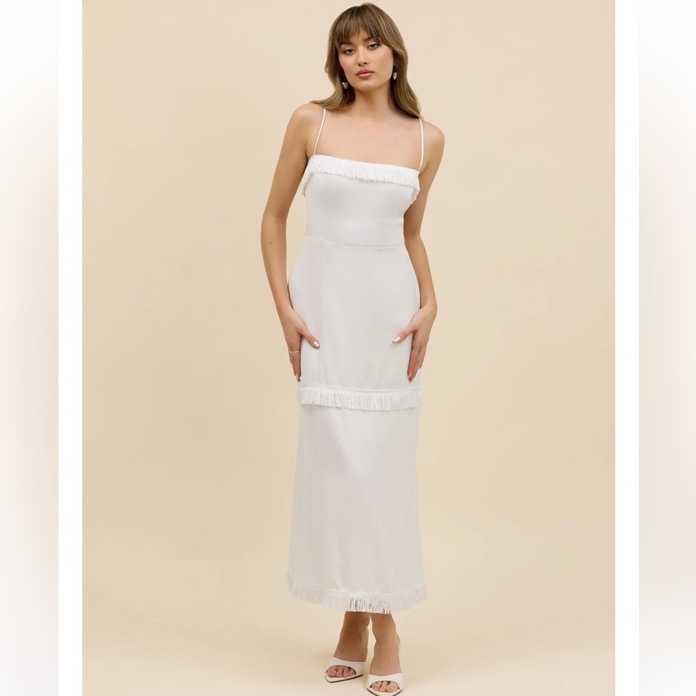 White fringe midi dress